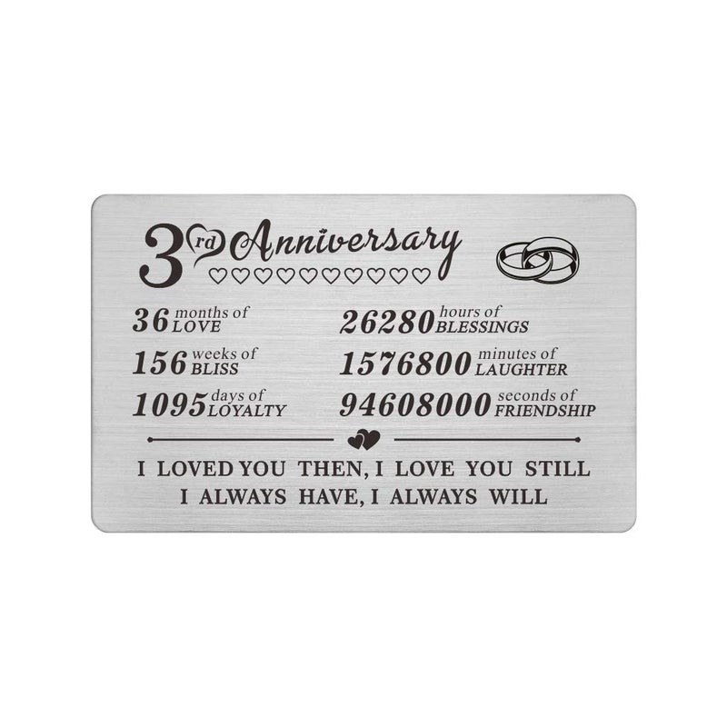 DEGASKEN 3 Year Anniversary Keepsake Gifts Wallet Card for Him Men Husband Boyfriend, Third 3rd Yr Wedding Anniversary Card Gift for Wife Her Unique - Image 1